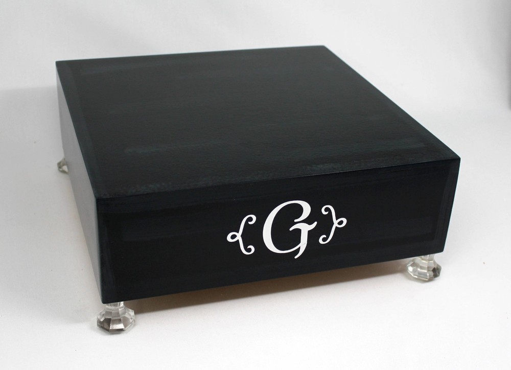 Black Cake Stand Box, Black Silver Cake Stand, Personalized, Custom, Initial...
