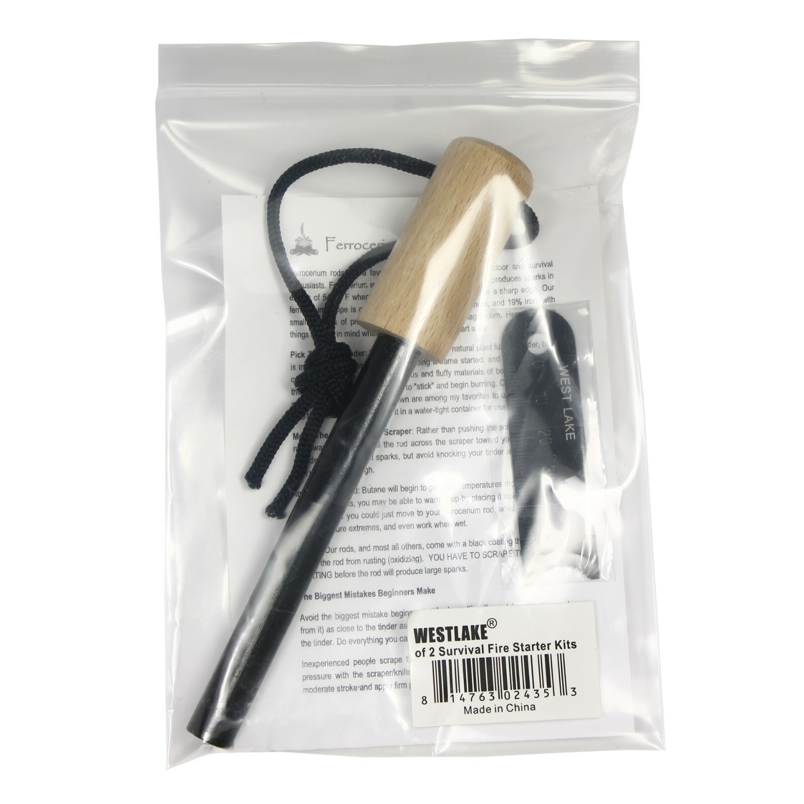 Ferrocerium Rod 5" x 1/2" Fire Starter w/ Handle and Steel Scraper Flint Striker