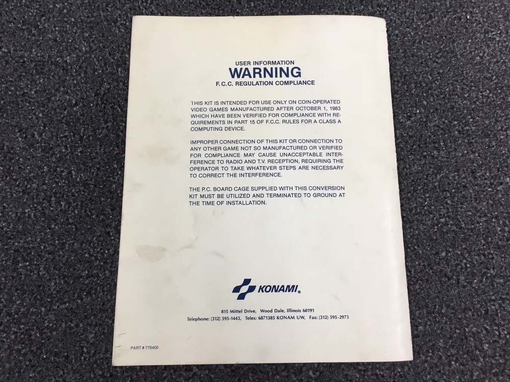 Konami Super Contra Arcade Game Machine Instruction Manual Schematics