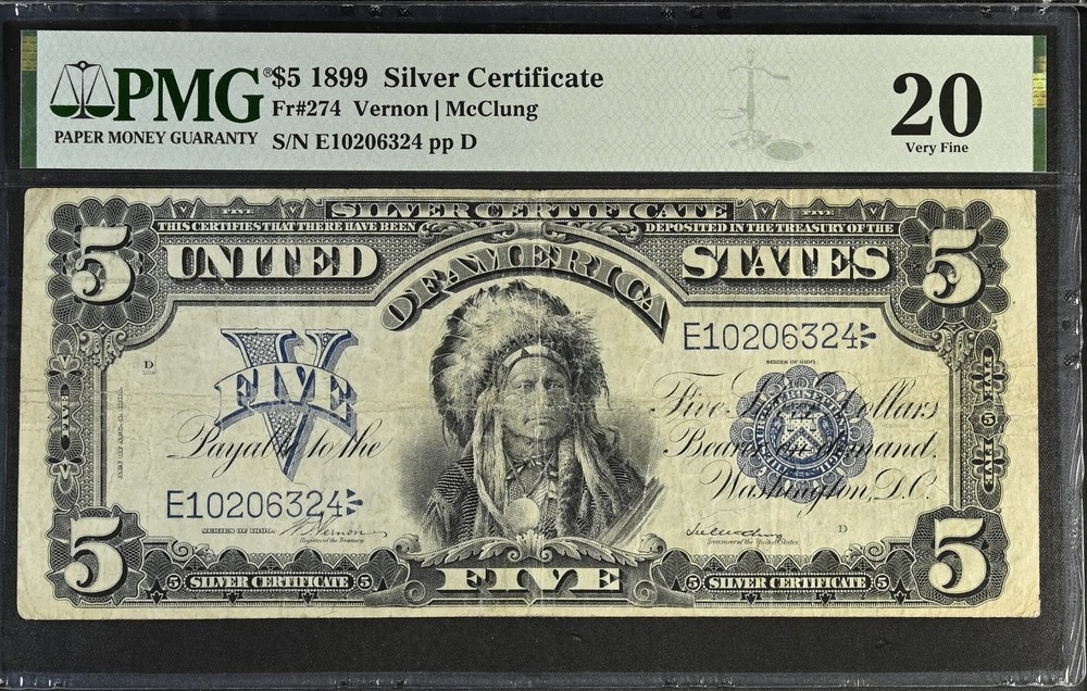 $5 1899 Silver Certificate Very Fine 20 PMG