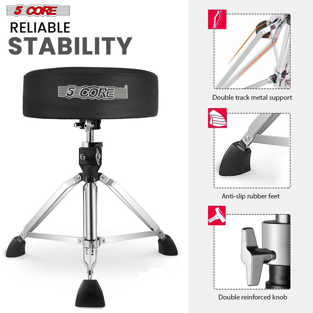 5Core Drum Throne PRO w/ 4" Thick Padded Seat Height Adjustable Stool 400 lbs💪⚫