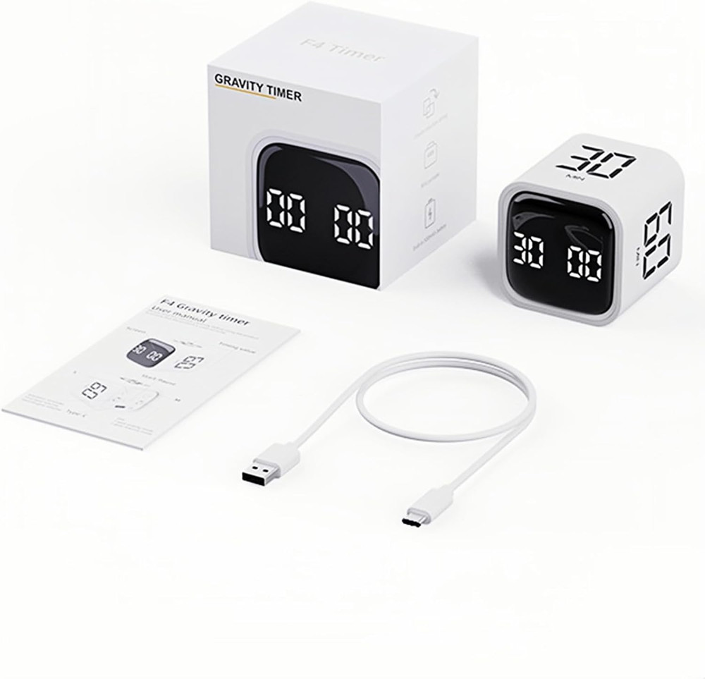 Digital Cube Pomodoro Timer Desk Rechargeable Productivity Timer 5/10/30/60Min &