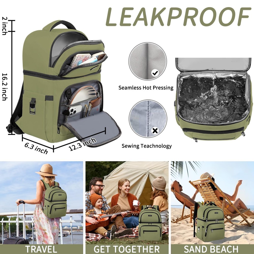 Cooler Backpack,Insulated Backpack Cooler Leakproof Double Deck Cooler Bag for