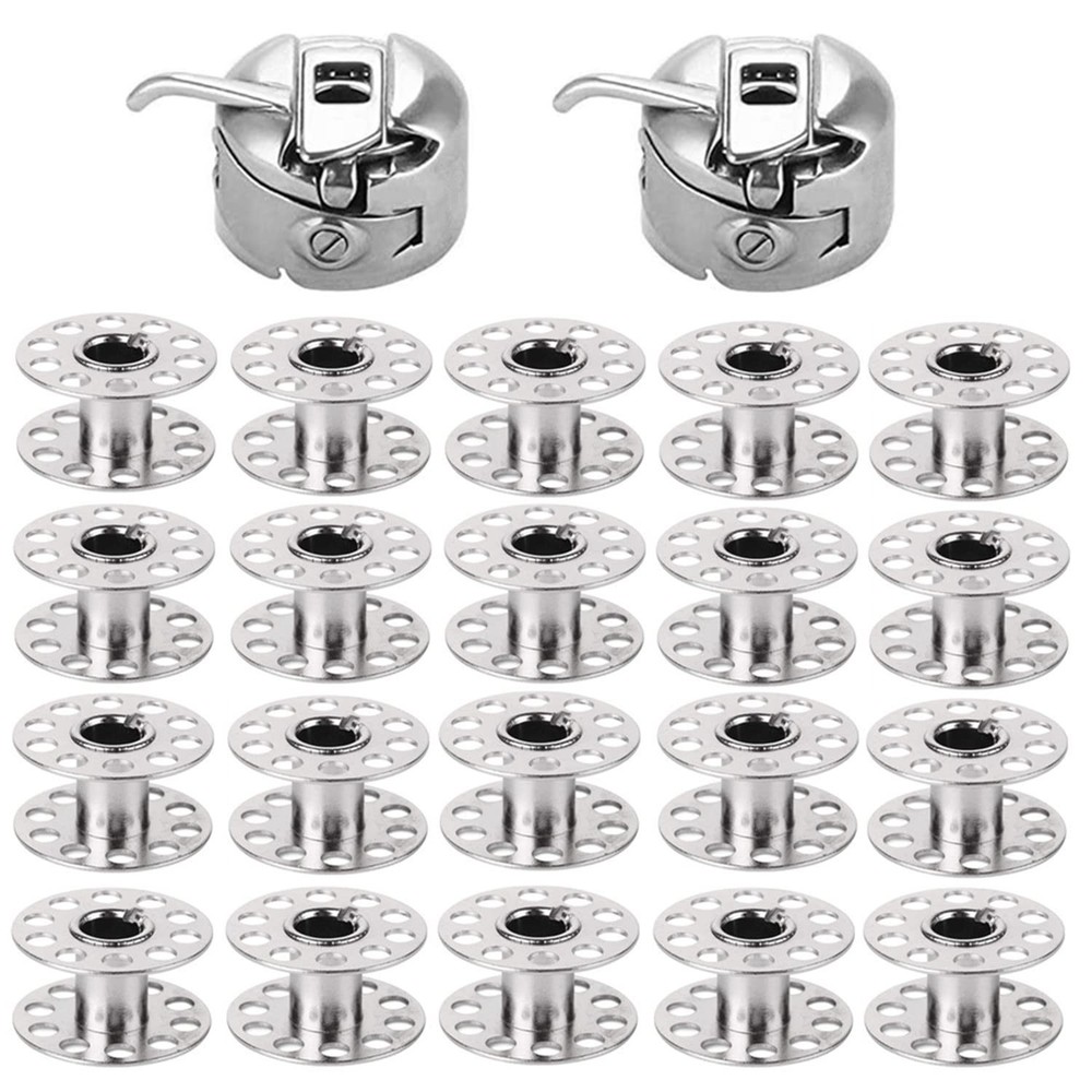 2pcs Bobbin Case + 20 Metal Bobbins Class 15 Front-Loading Compatible Machines