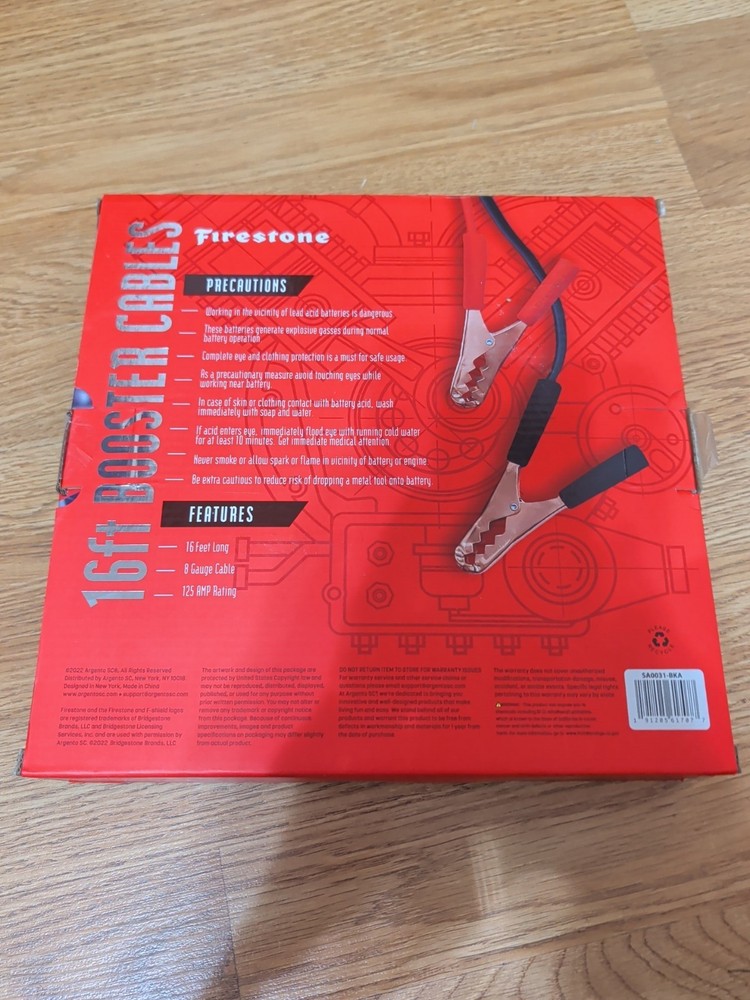 Booster Cable 8 Gauge Firestone Cables 100% Copper