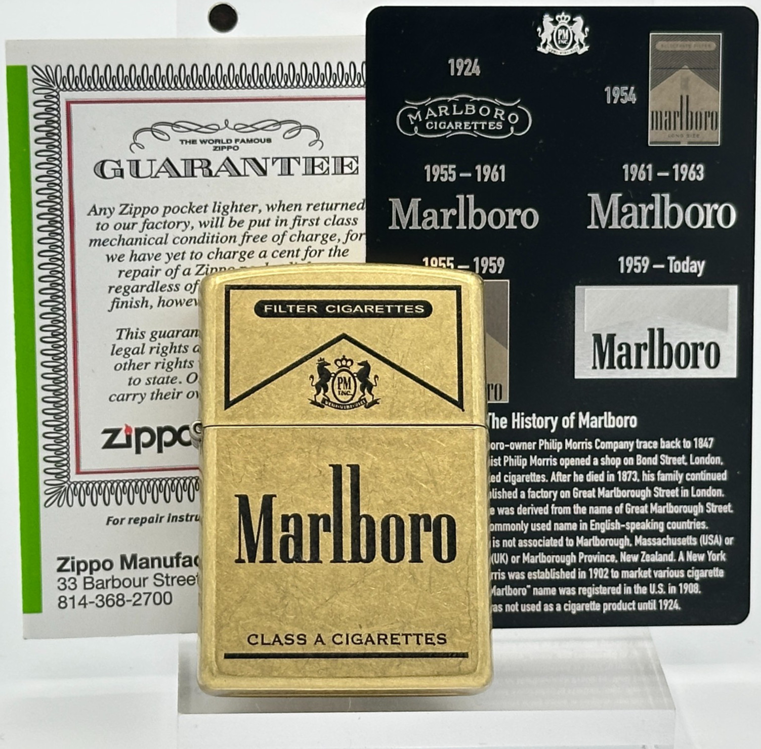 Marlboro Custom Zippo Lighter | Brass Zippo + Engraved Card | Made In USA