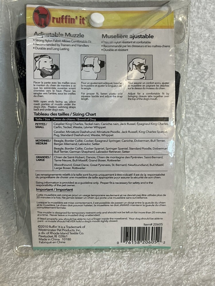 NEW Muzzle Large Dog Adjustable ruffin' it 20605