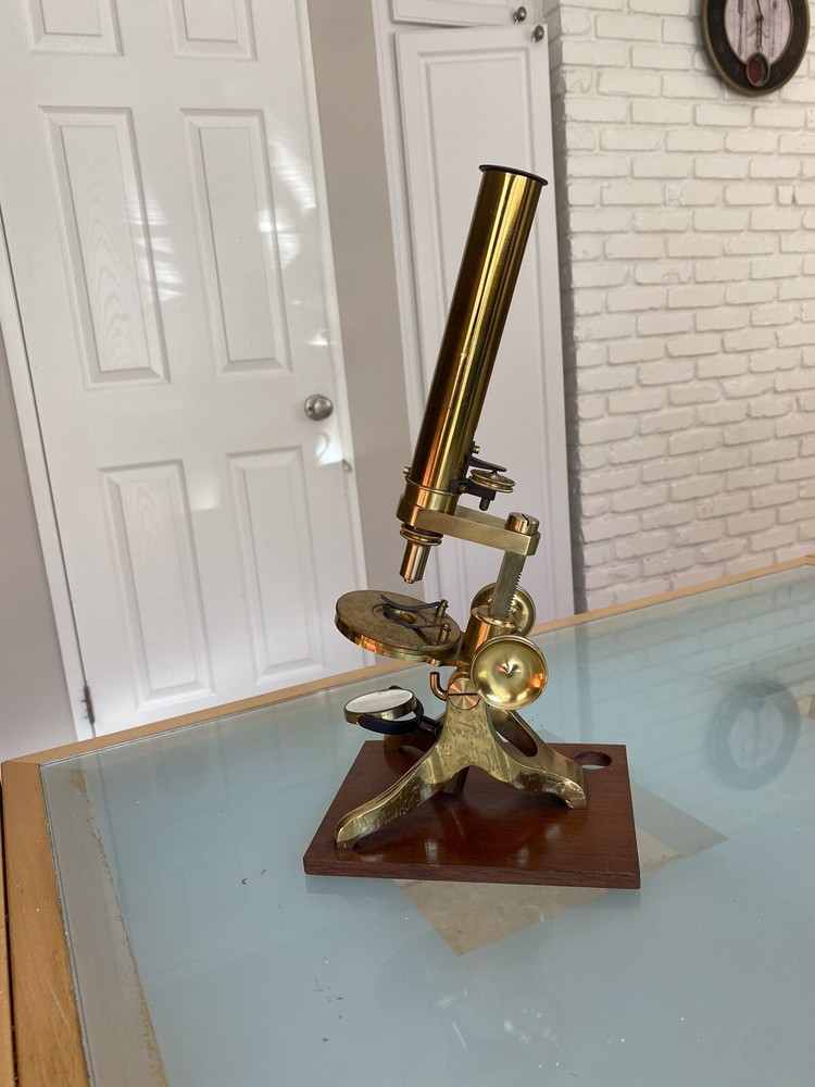 Antique Early English Brass Microscope. Unsigned.