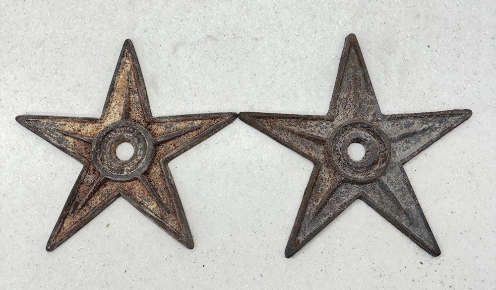Antique Cast Iron Rustic Star Decor, Architectural Fitting, Matching Pair