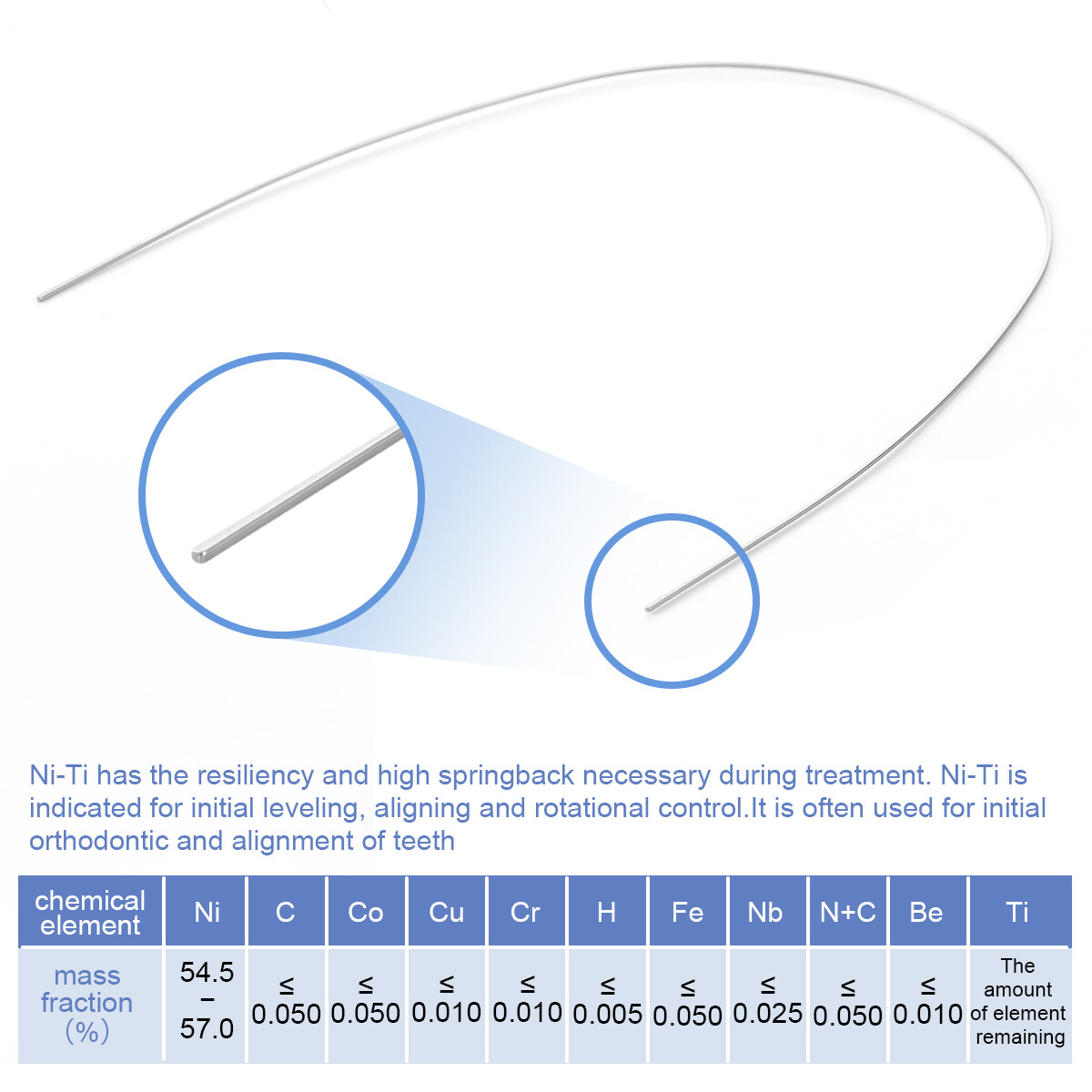 Dental Ortho Wires Alambre arqueado Super Elastic Niti Rectangular Ovoid Form
