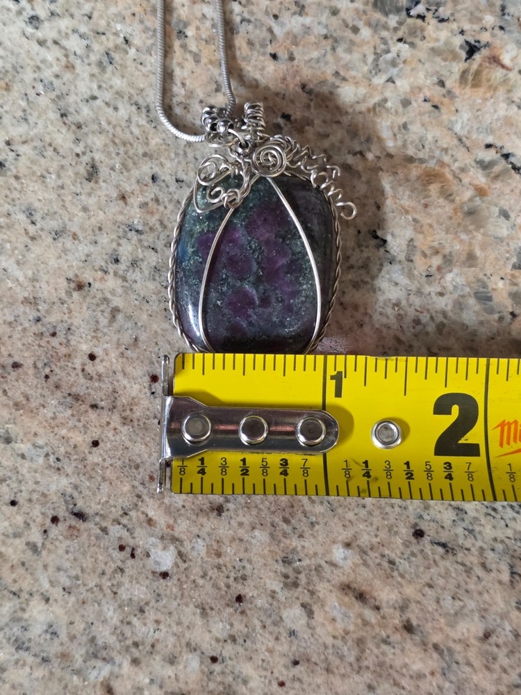 Ruby Ziosite Wire Wrapped Pendant With Chain