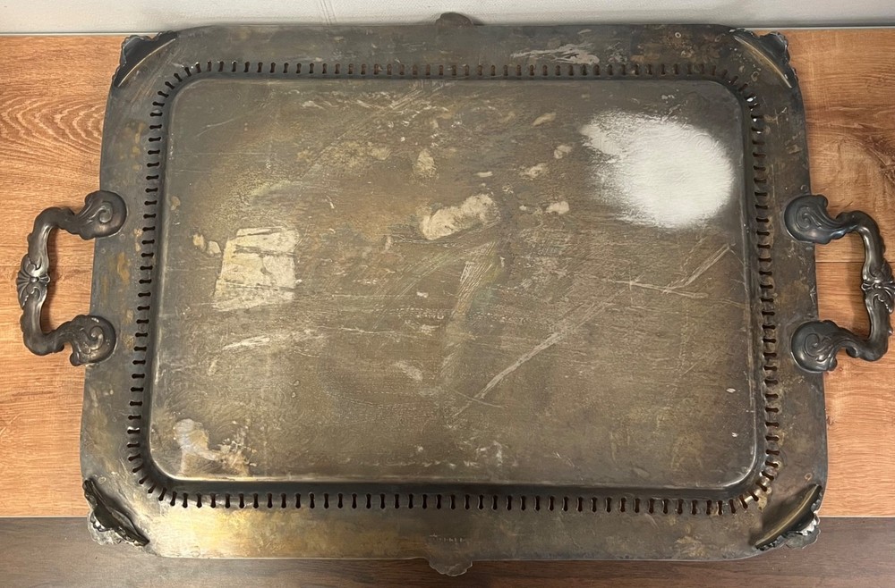 Silver on Copper Large Serving Tray GCP .925 Plating 19.5”x30.75” Vintage