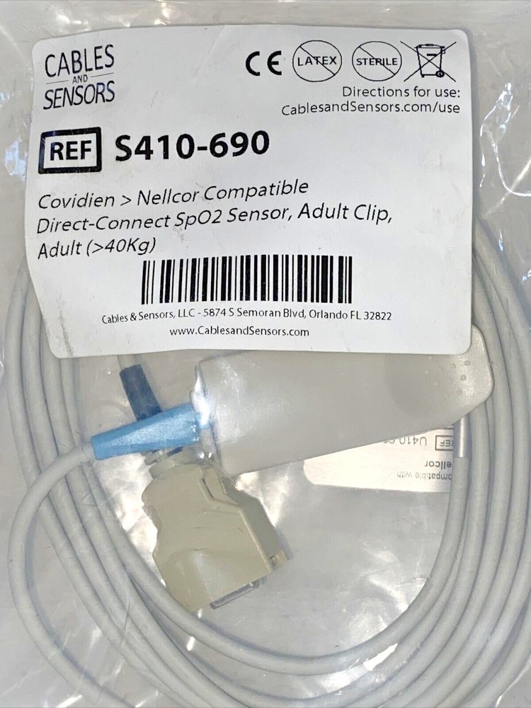 Covidien/Nellcor Compatible Direct Connect Adult SpO2 Sensor w/14 Pin Connector!
