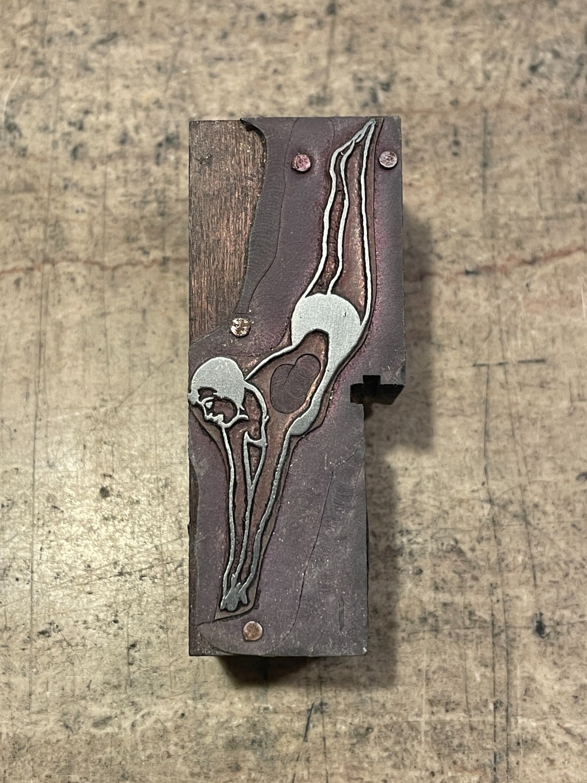 Printing Letterpress Printers Block Woman Diver Swimming (1237)