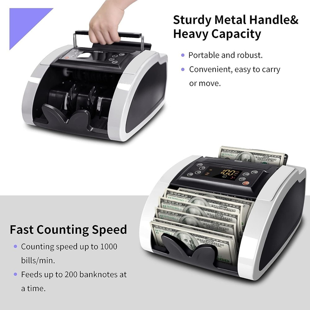 Advanced Portable Money Counter Machine - LED Display - Add&Batch Modes