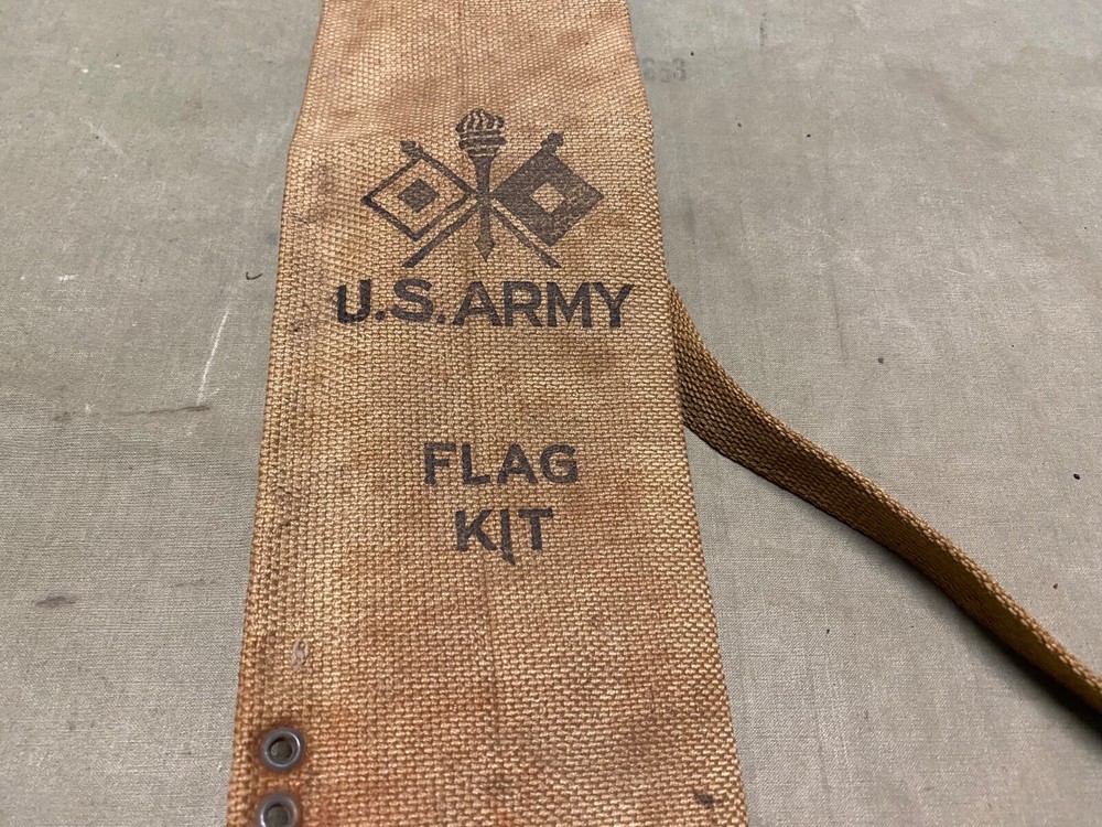 ORIGINAL WWI WWII US ARMY M1910 SIGNAL CORPS FLAG KIT CARRIER BAG-DATED 1918