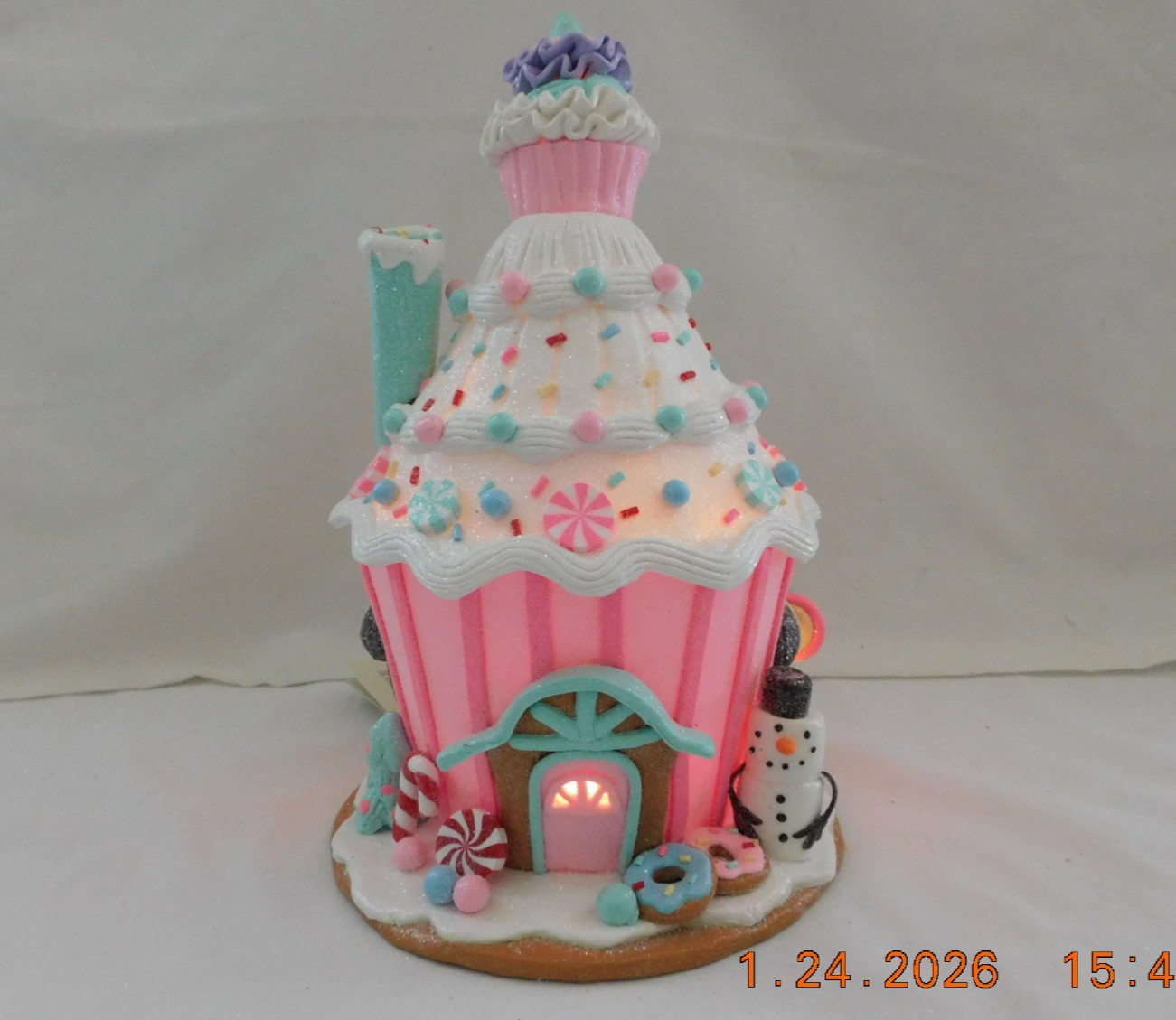 New 2025 Trimsetter Gingerbread Light Up LED "Round Pink House" 9.5"T x 7.5"