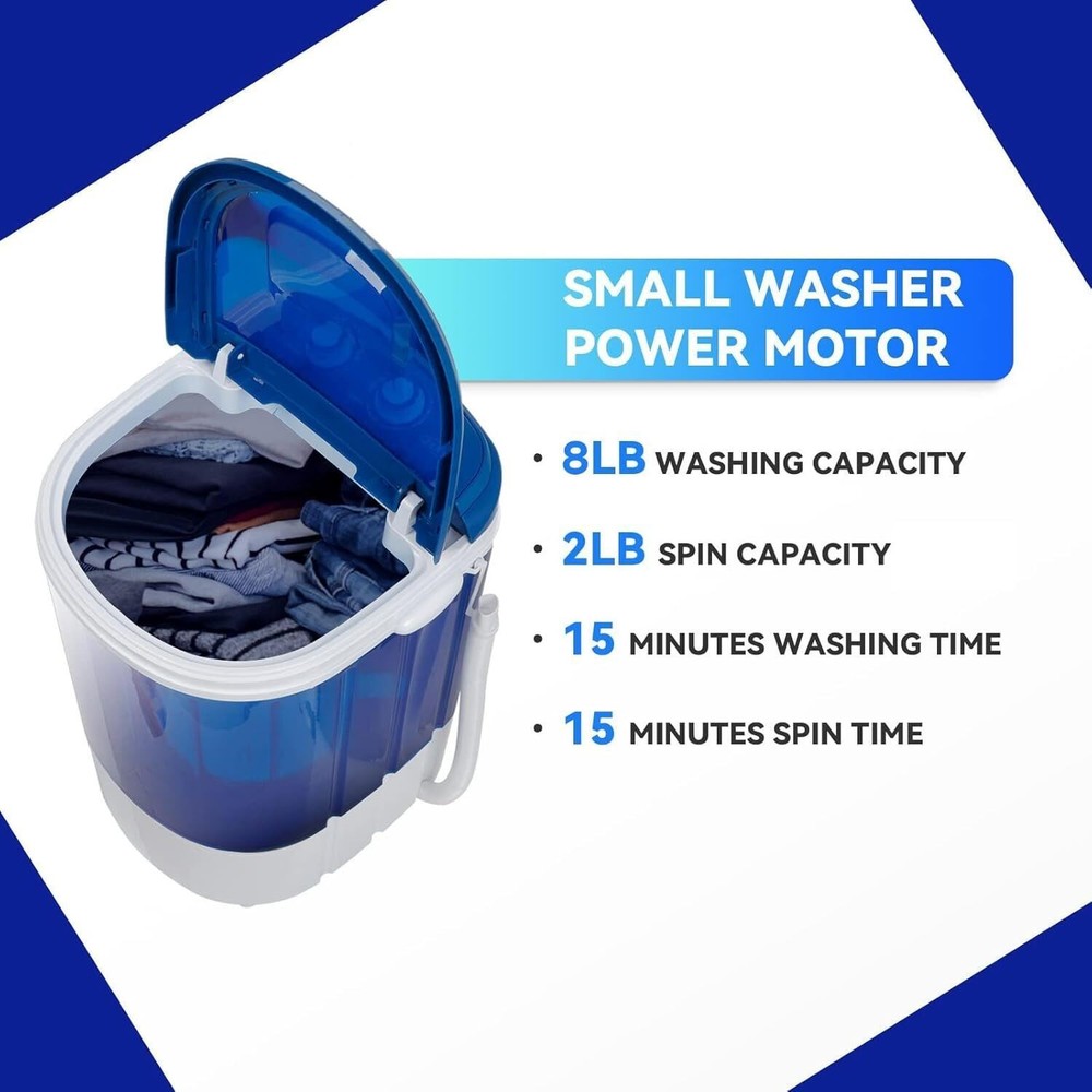 Portable Mini Washing Machine Semi-Automatic Compact Cloth Washer Spinner Blue