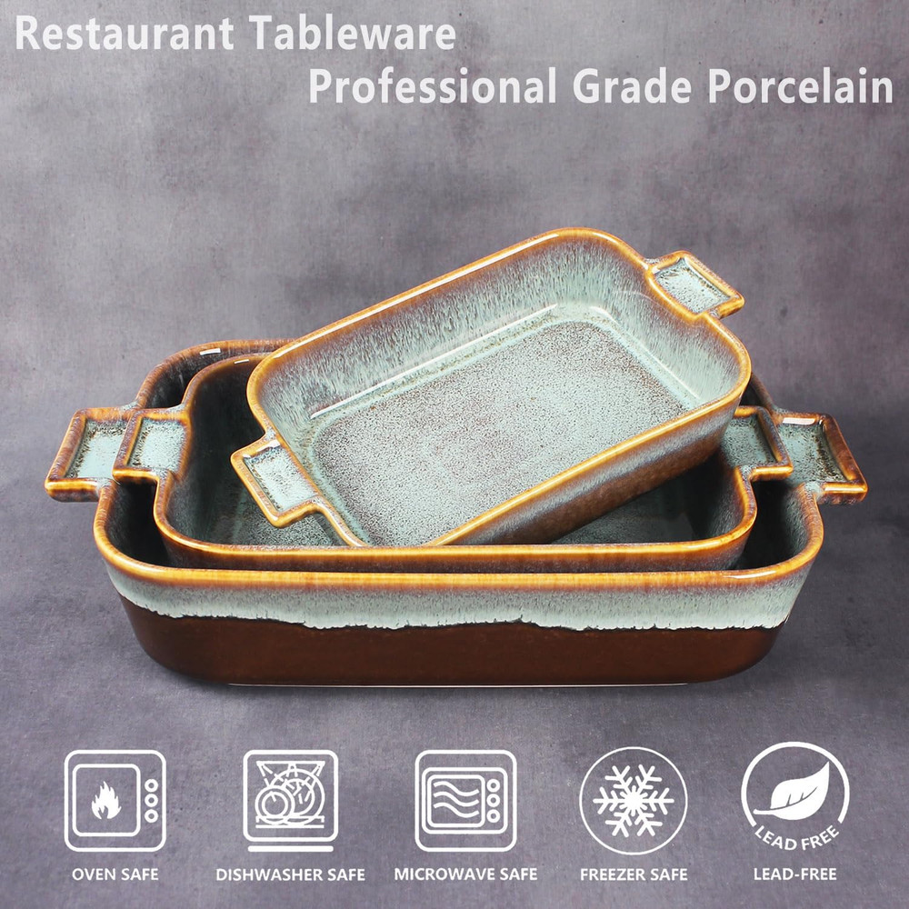 Baking Dish Ceramic Baking Dish、Rectangular Baking Pans Set、Double Handles Suita