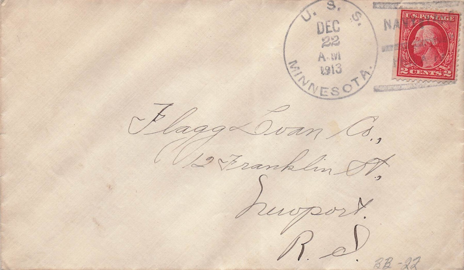 USS Minnesota 1913 Naval Cover 2c Washington Newport Rhode Island CV04