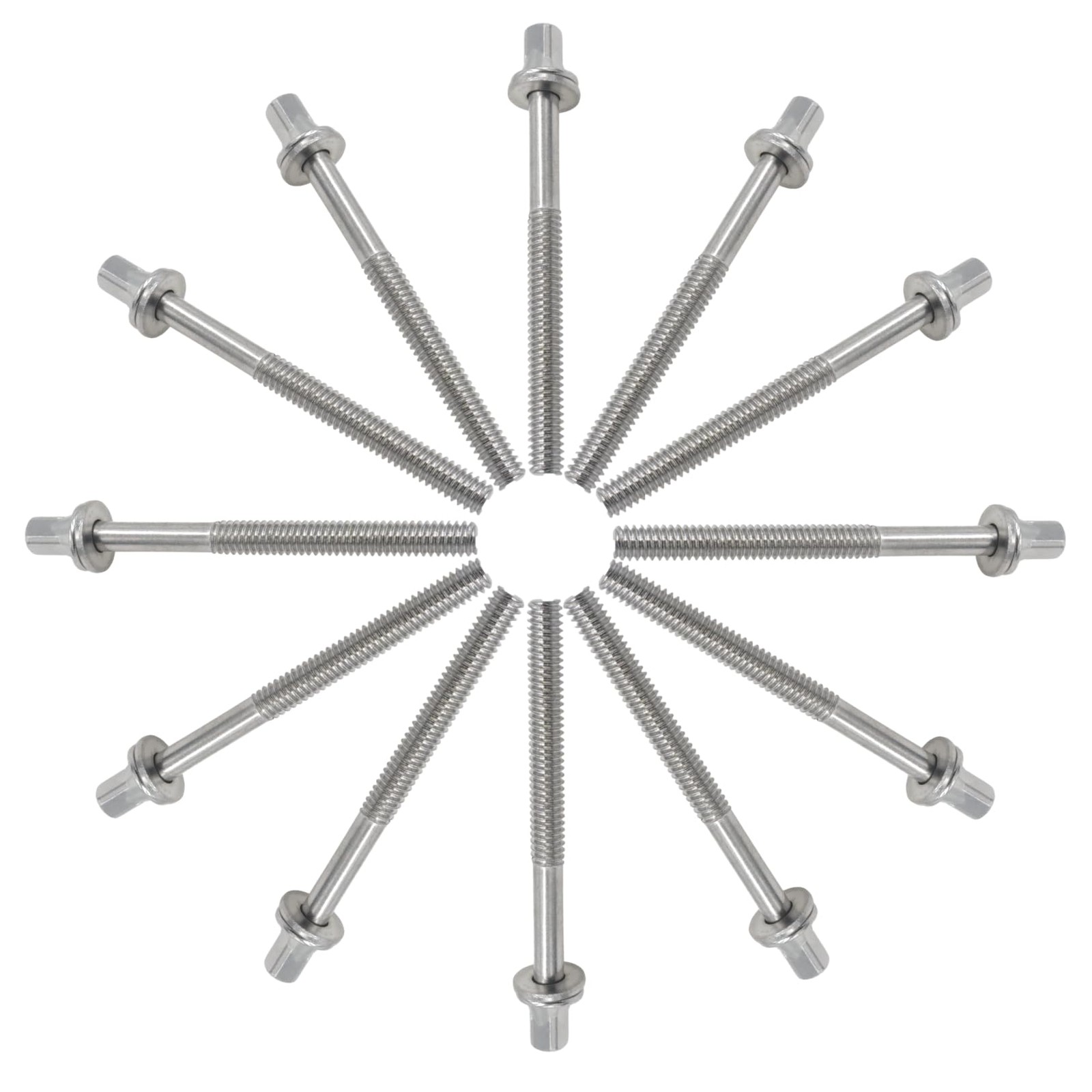 CashBeat 12-Pack Drum Tension Rods, M6X60 mm Stainless Steel M6 x60, Silver