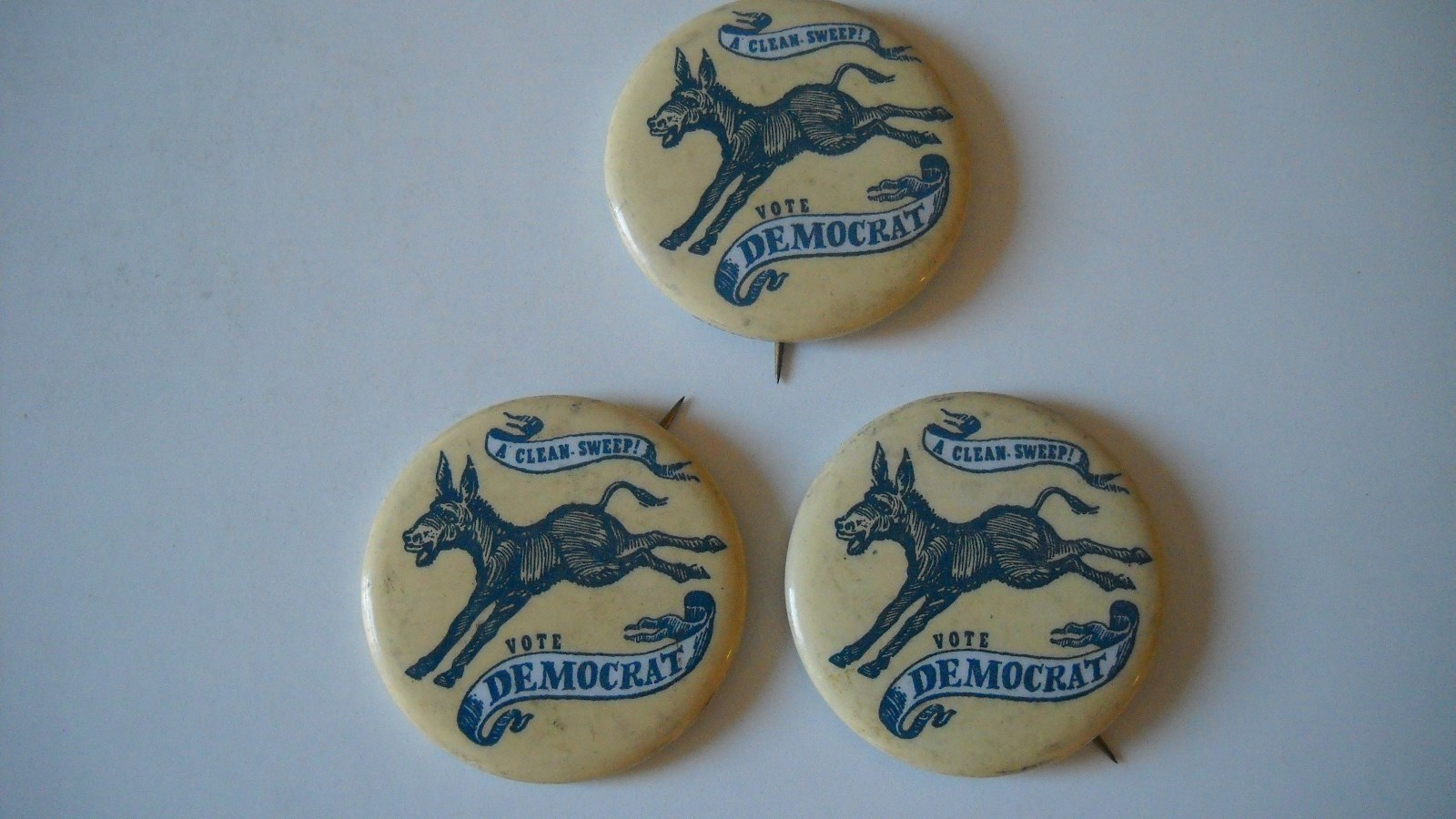 Vote Democratic- A Clean Sweep Pins (lot of 3 repro.) #AA