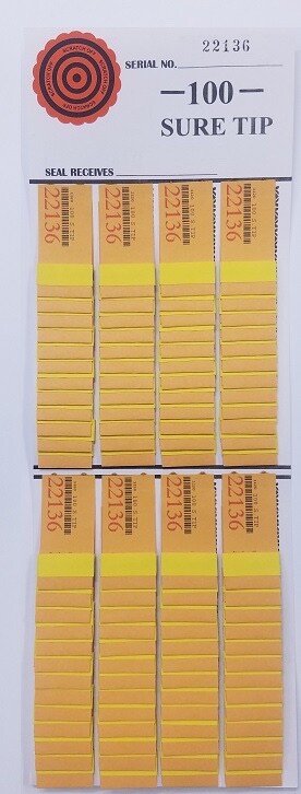 "ONE" #100 Sure Tip Board (1-100) Pull Tabs/Jar Tickets Free Shipping