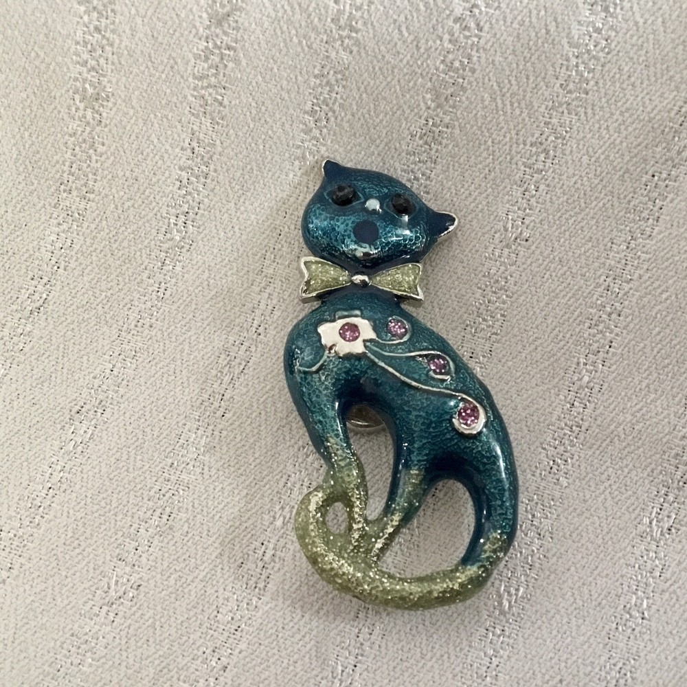 Cat Fridge Magnet - Blue Enamel 1”x2"
