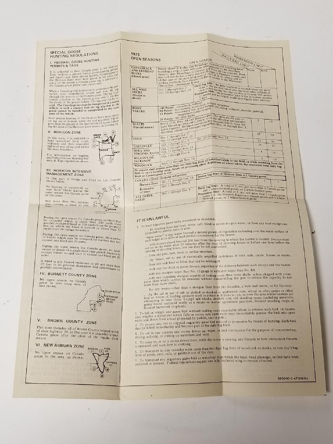 1973 Wisconsin Waterfowl Hunting Regulations