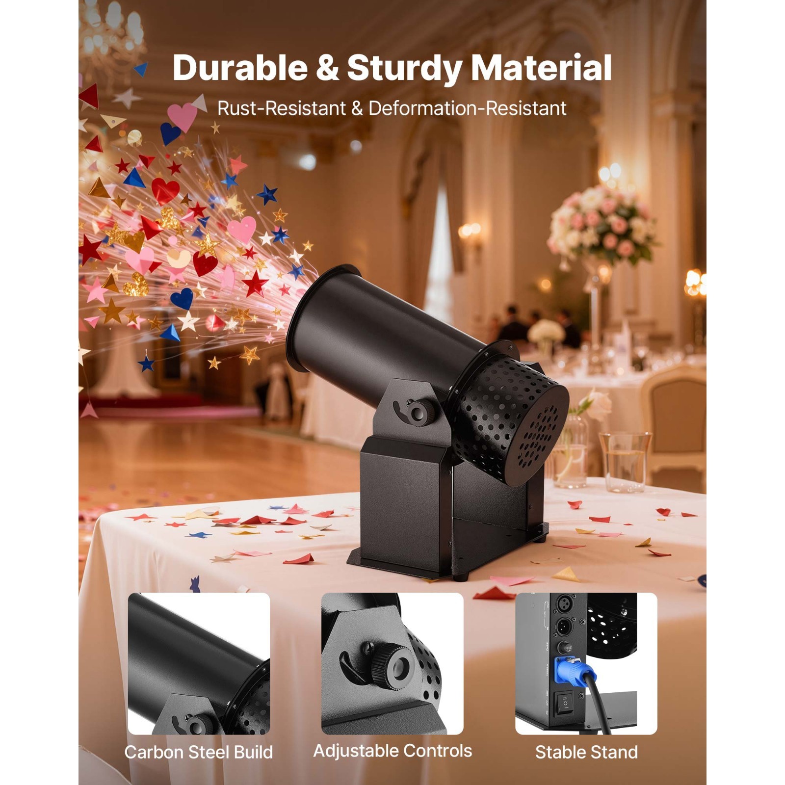 Uimoso 1500W Electric Confetti Machine Confetti Launcher Cannon DMX512 & Remote