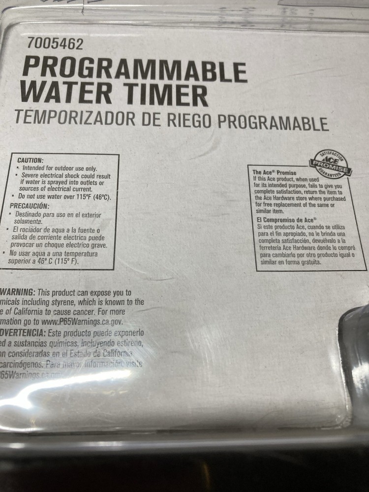 ACE Single Zone Programmable Water Timer (7005462) Manual On/Off NEW