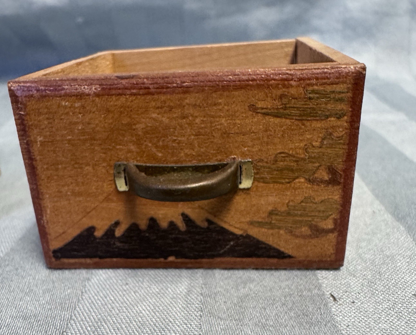 Japanese Vintage Wood Doll House Dresser Yosegi Marquetry Painted with Mirror