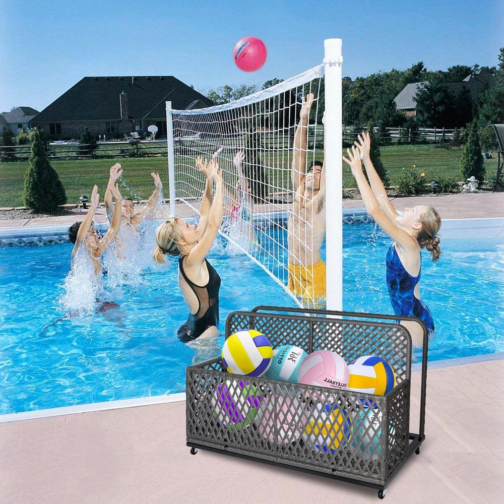 Poolside Float Storage Outdoor Storage PE Rattan Pool Caddy With Rolling Wheels