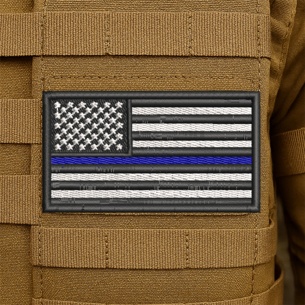 Thin Blue Line Flag Embroidered Morale Patch - 3.5" X 2", Hook & Loop Back