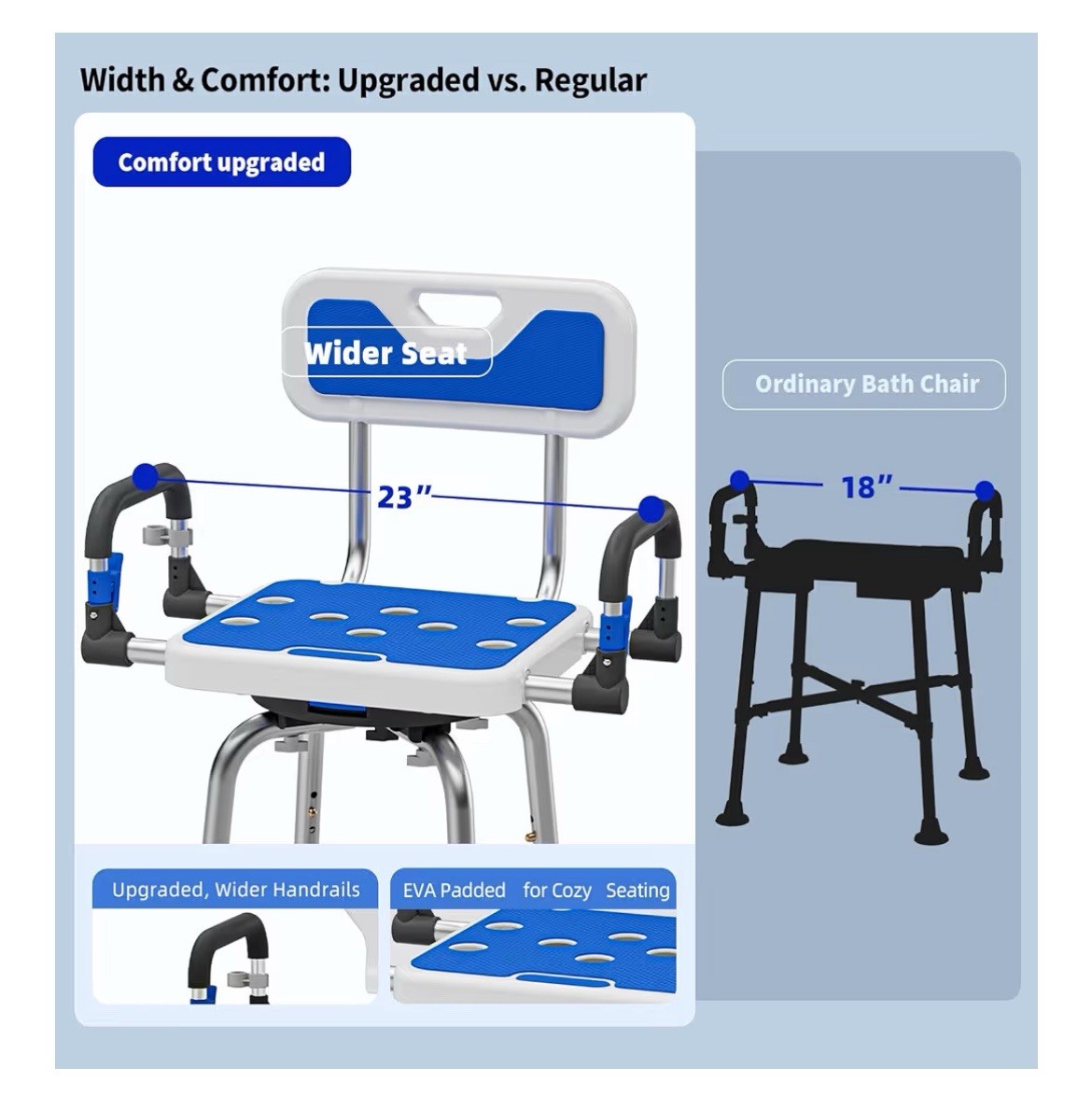 Swive Shower Chair with Arms and Back Heavy Duty 500 lbs for shower bath