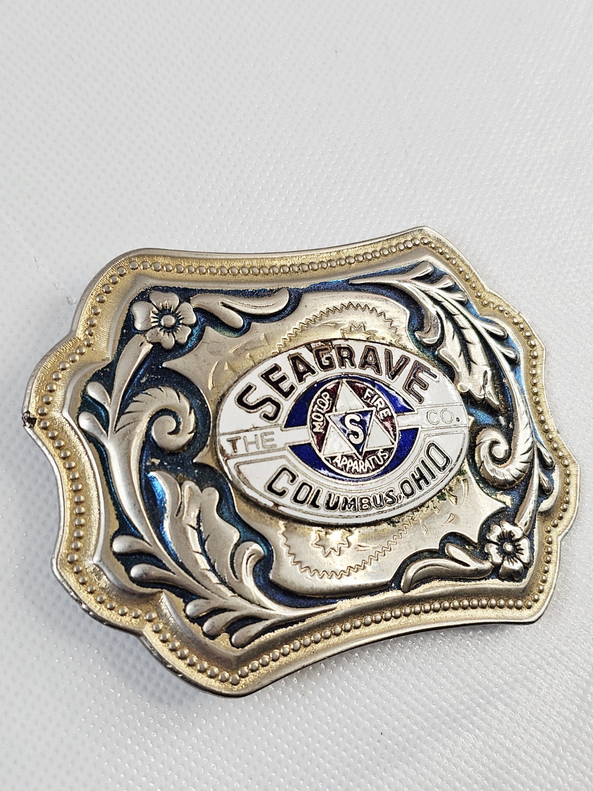 Seagrave Co Columbus Ohio Belt Buckle Motor Fire Apparatus Southwestern Floral