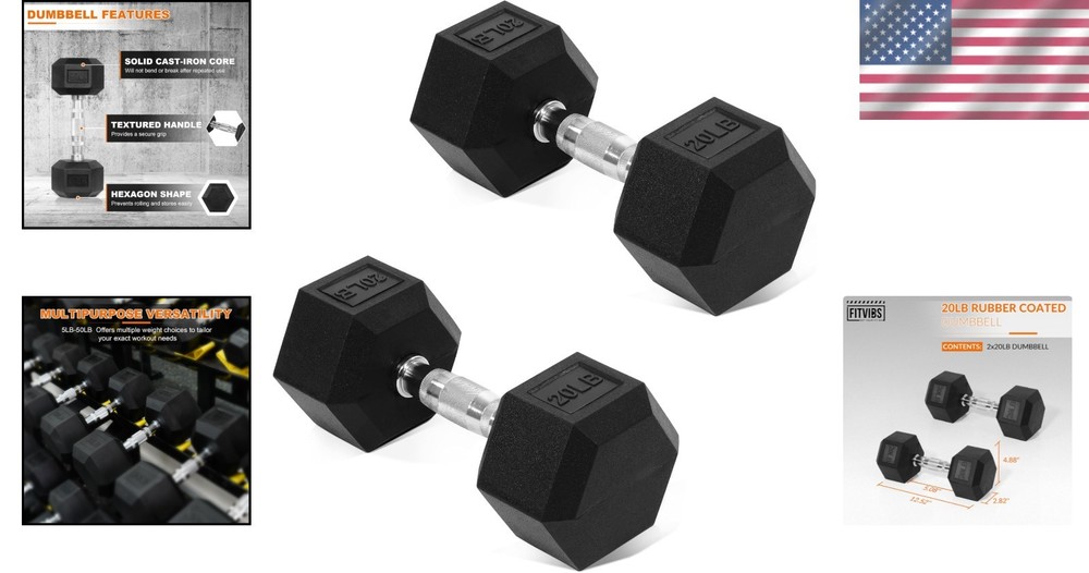 Hex Dumbbells Set 5-50 LB Pair, Workout Weights
