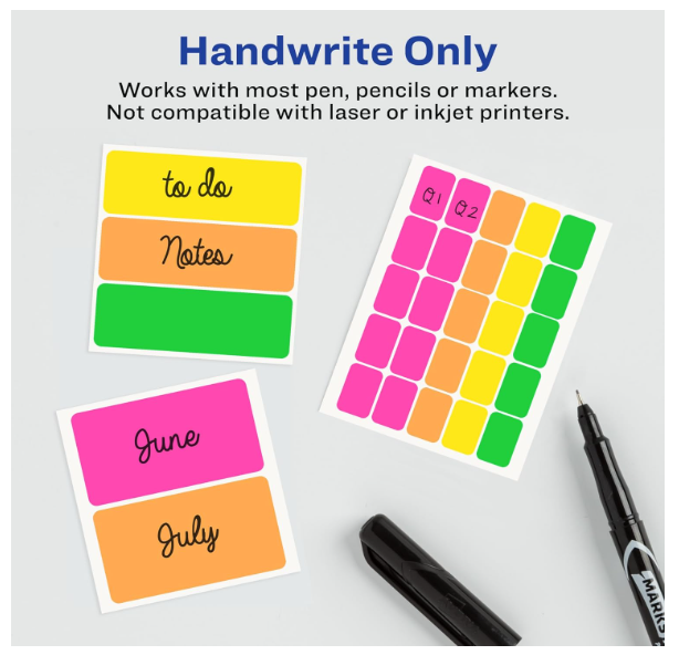 Avery Removable Color-Coding Labels, Handwrite 1/2" x 1-3/4" 180 Count