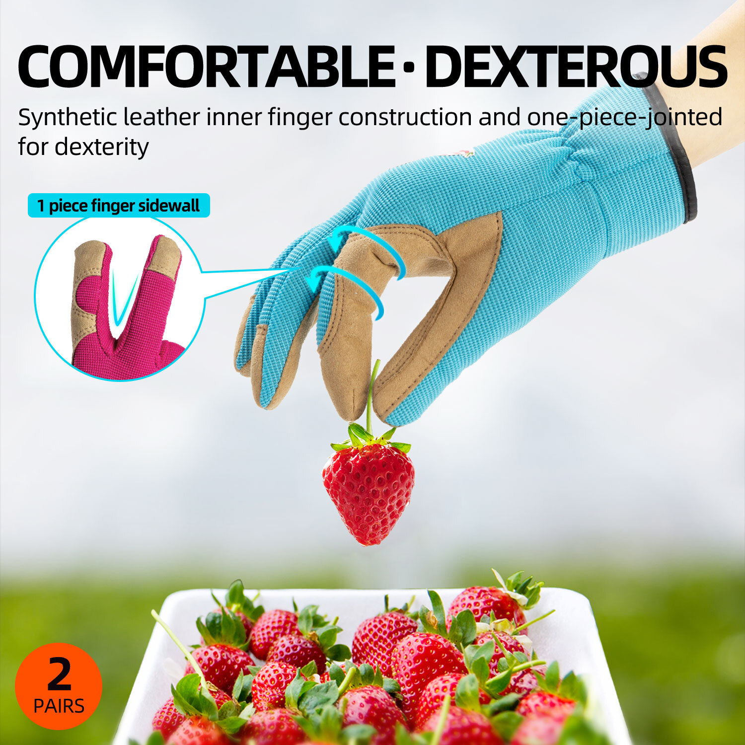 Vgo 2 Pairs Kids Gardening, Lawning, Working Gloves(2Colors, KID-SL7362)