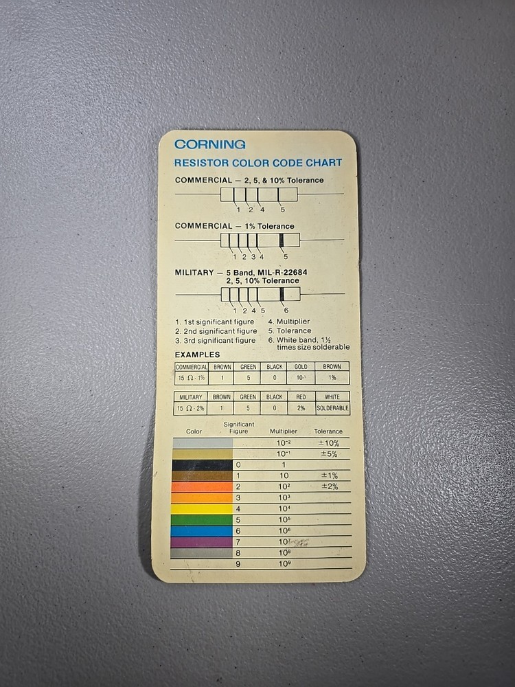 Corning Laminated Capacitor Resistor Color Code Chart Guide - Vintage Reference