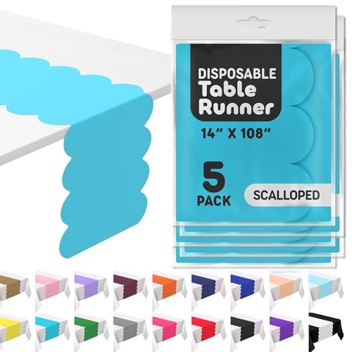 Plastic Disposable Table Runner. 5 Pack 14 x Scallop Runner 5 Pack Turquoise