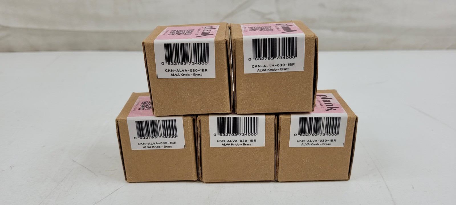 (QTY. 5) PLANK HARDWARE ALVA TUBULAR KNOB CABINET HARDWARE BRASS