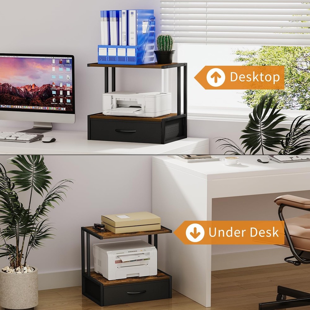 Printer Stand with Storage for Desk, with Fabric Drawer Desktop Printer Stand...
