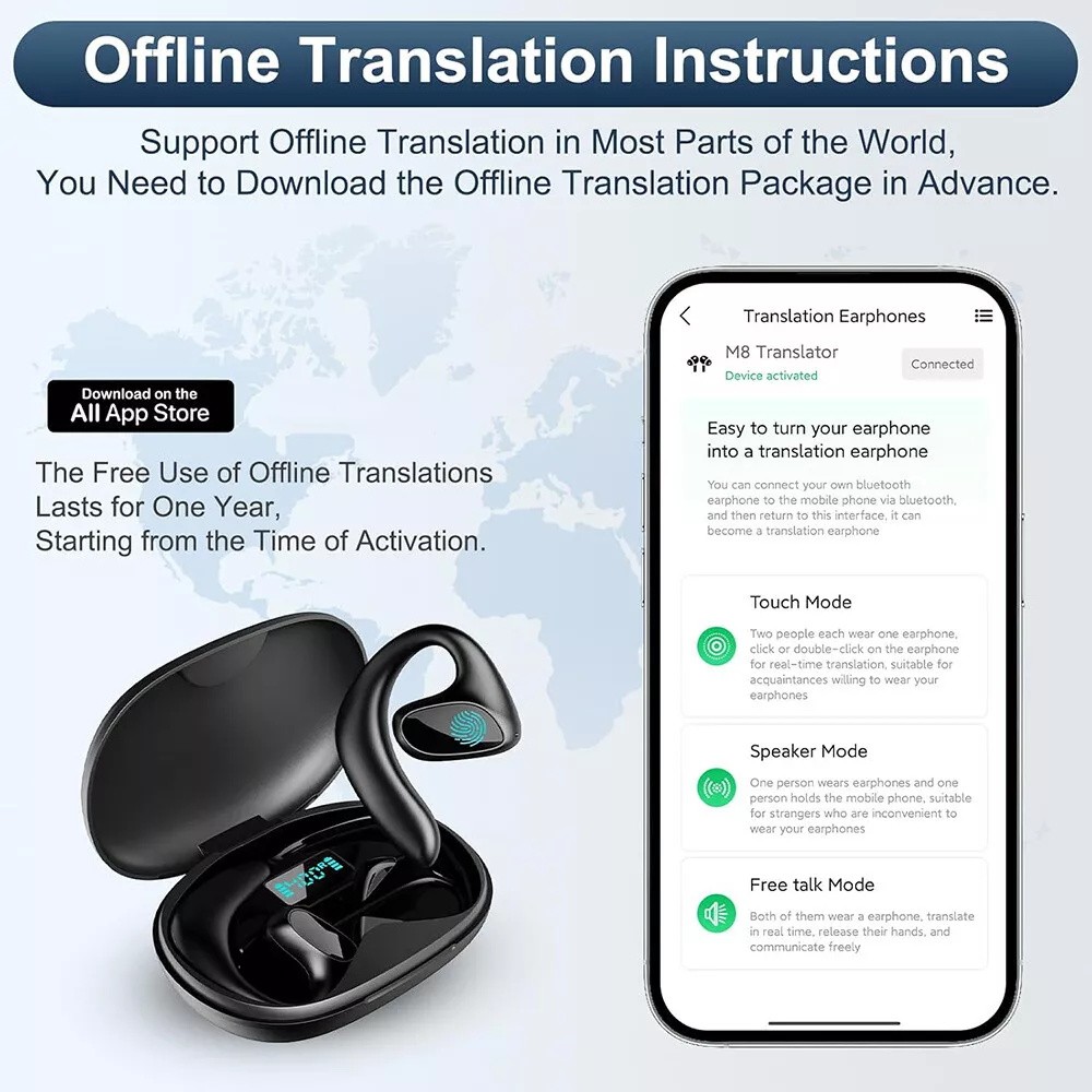 144 Language Translator Earbuds Wireless Bluetooth M8 Two Way Translator Device
