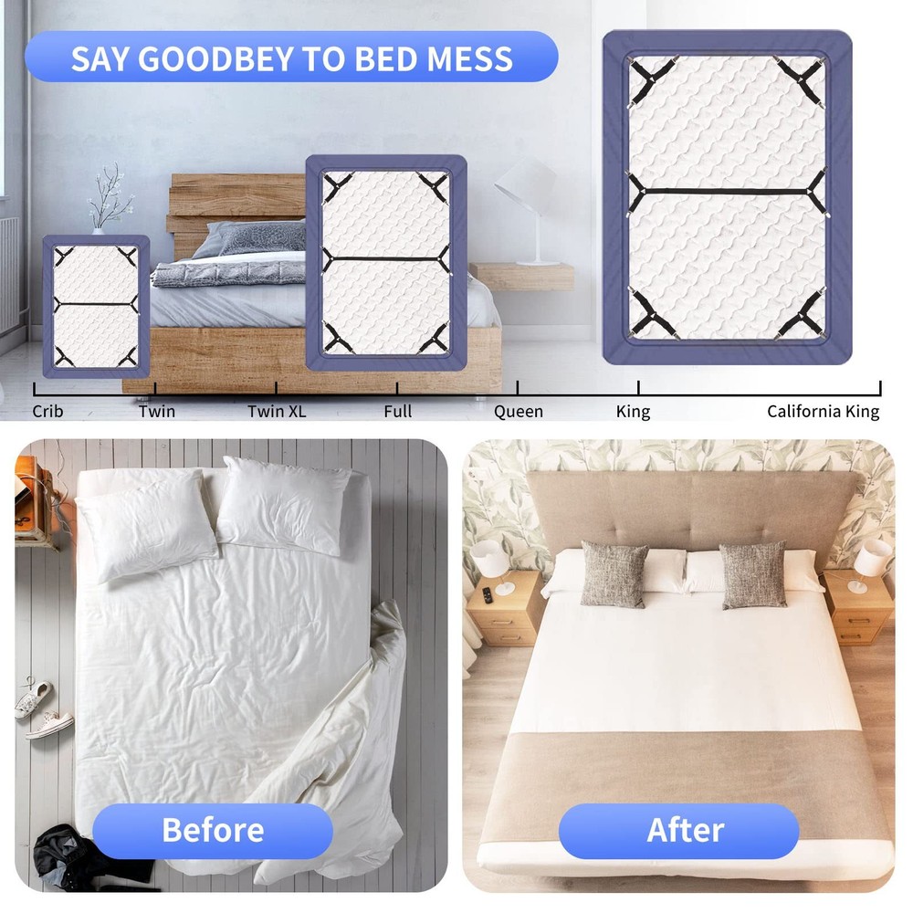 Bed Sheet Straps,4+1Pcs Fitted Sheet Clips Holder,Elastic Adjustable Sheet Strap