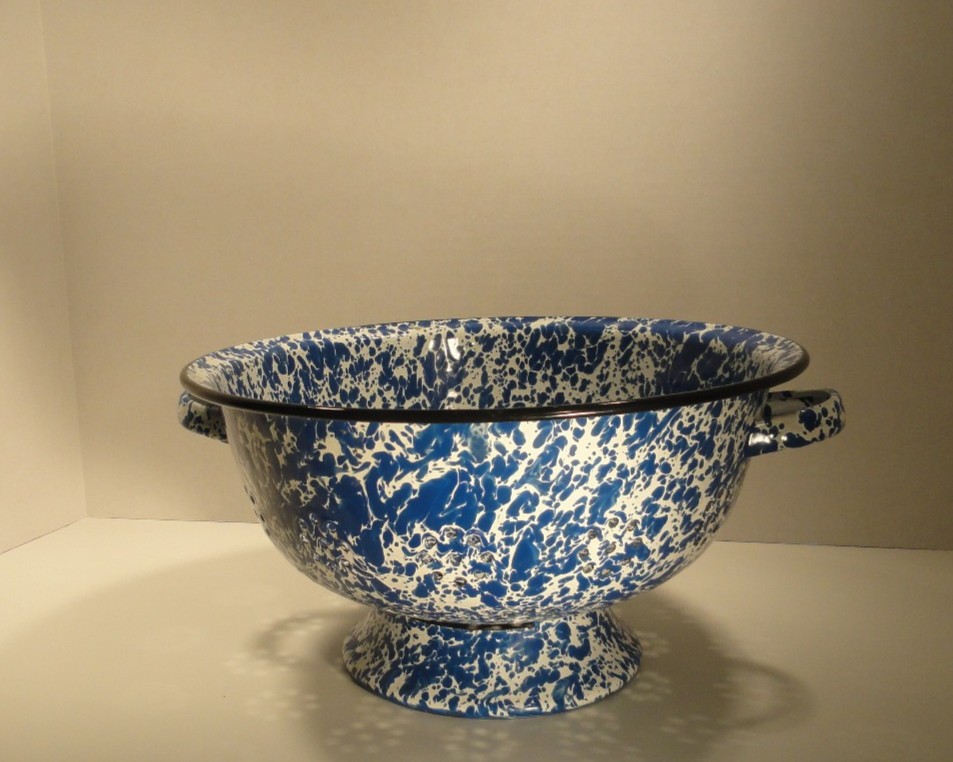 Blue & White Enamelware Splatterware Colander Strainer
