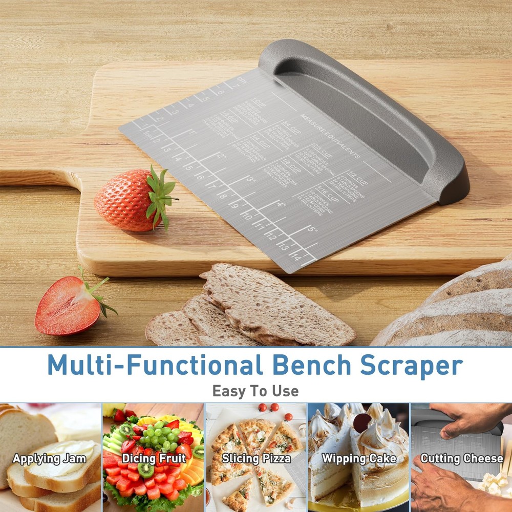 2 IN 1 Upgrade Bench Scraper, Dough Scraper for Pastry bench scraper, Gray