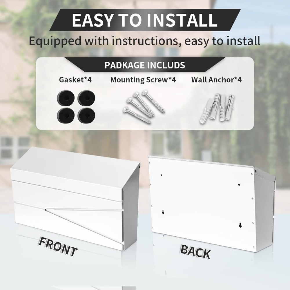 Wall Mount Mailbox, Large Capacity Mailbox for House, White