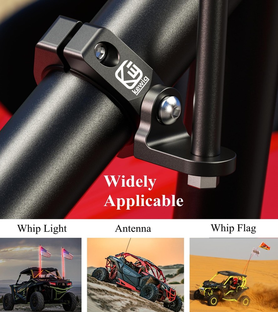 BRCOVAN 2PCS UTV Whip Light Mount, Solid Aluminum Alloy Flag Black