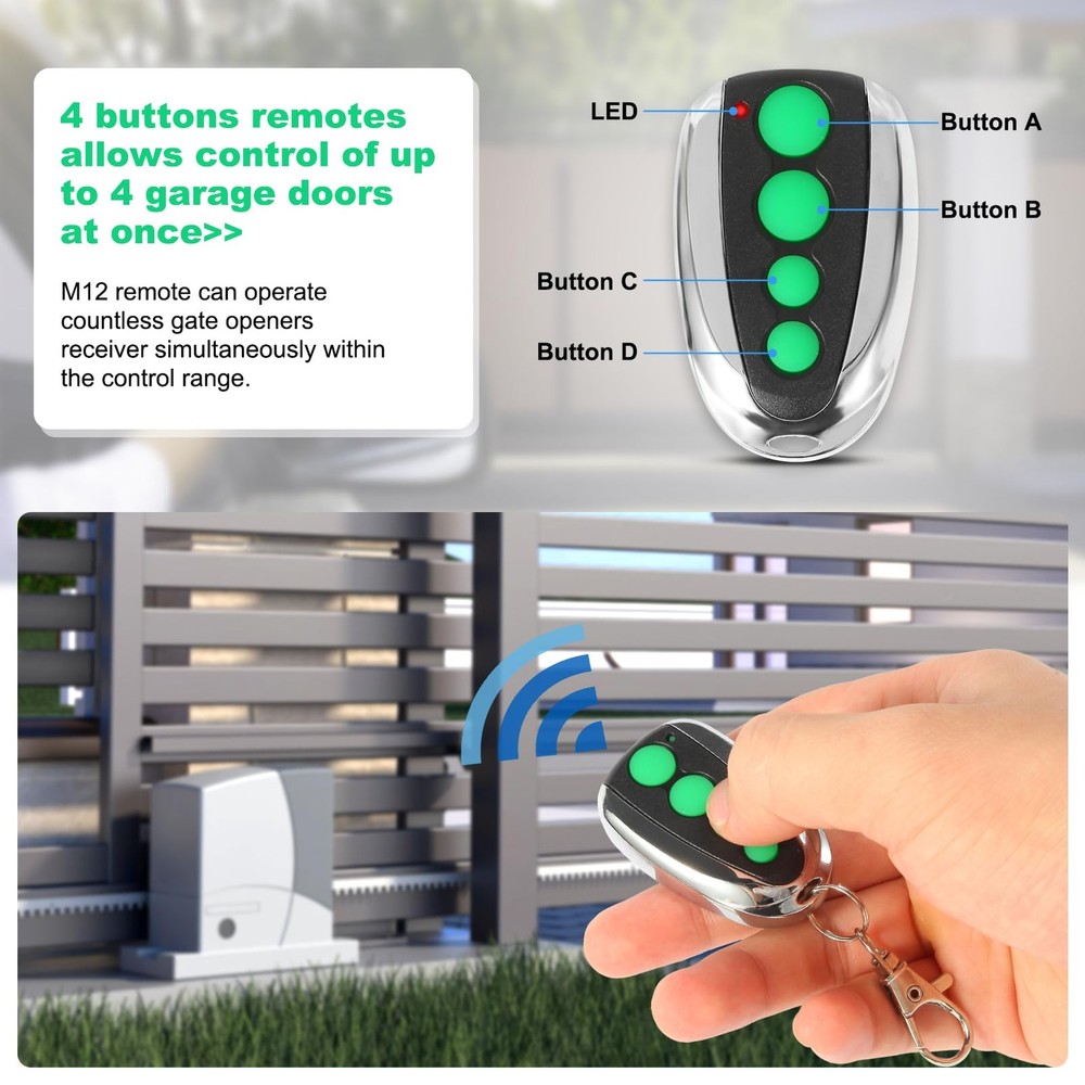 M12 Remote Control Transmitter 433.92 MHz for Automatic Swing Sliding 2 Pack